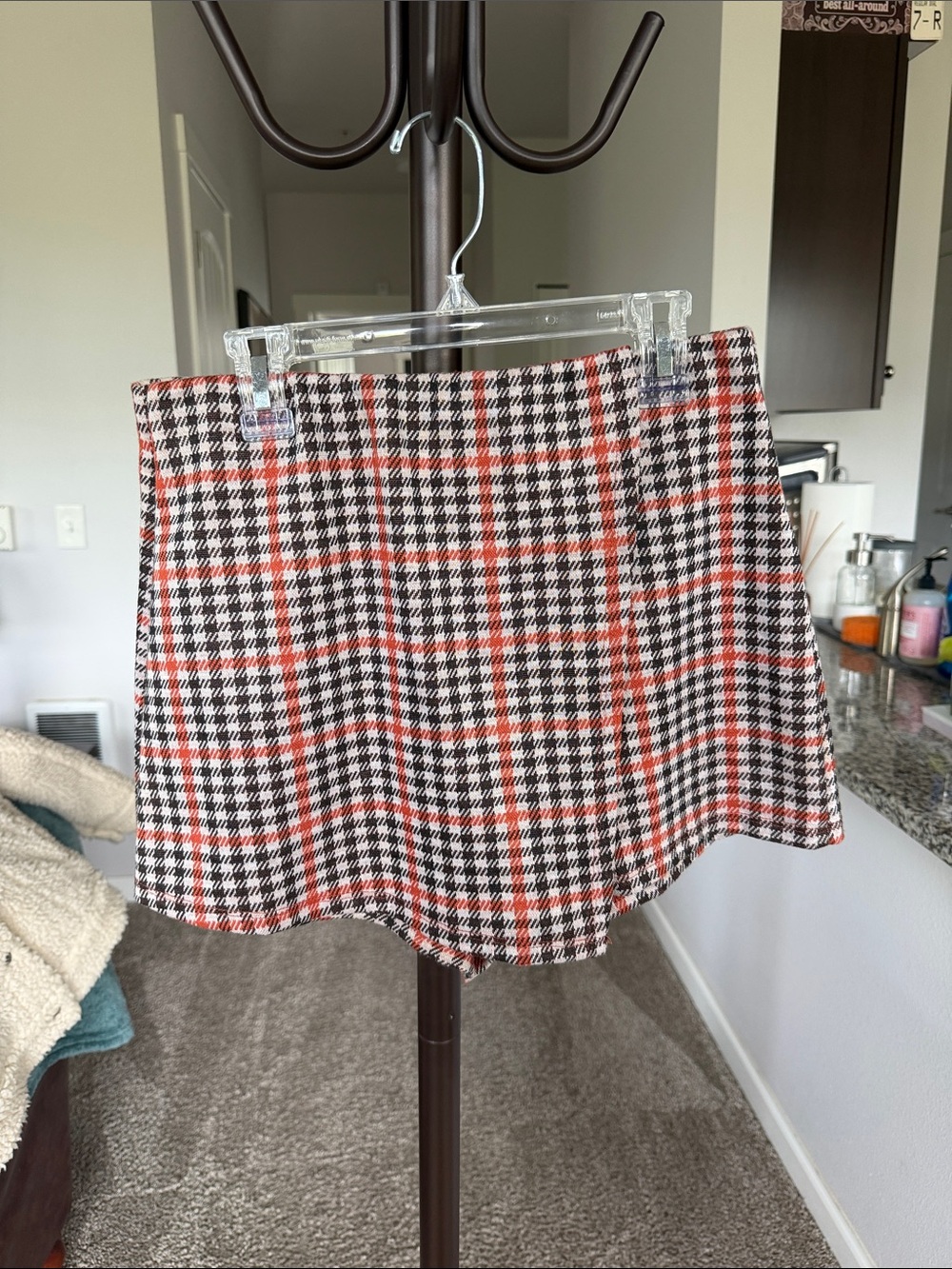 Plaid Mini Skort in Black, White & Orange